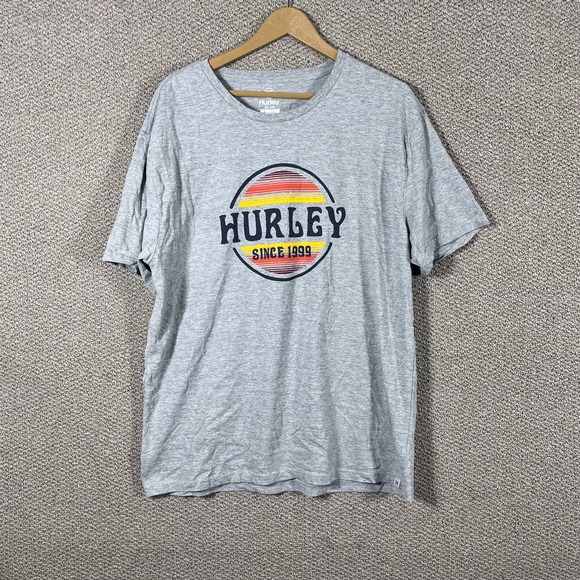 Hurley Shirt Mens Large Gray‎ Graphic Logo Print Short Sleeves Crew Neck Casual - Picture 1 of 8